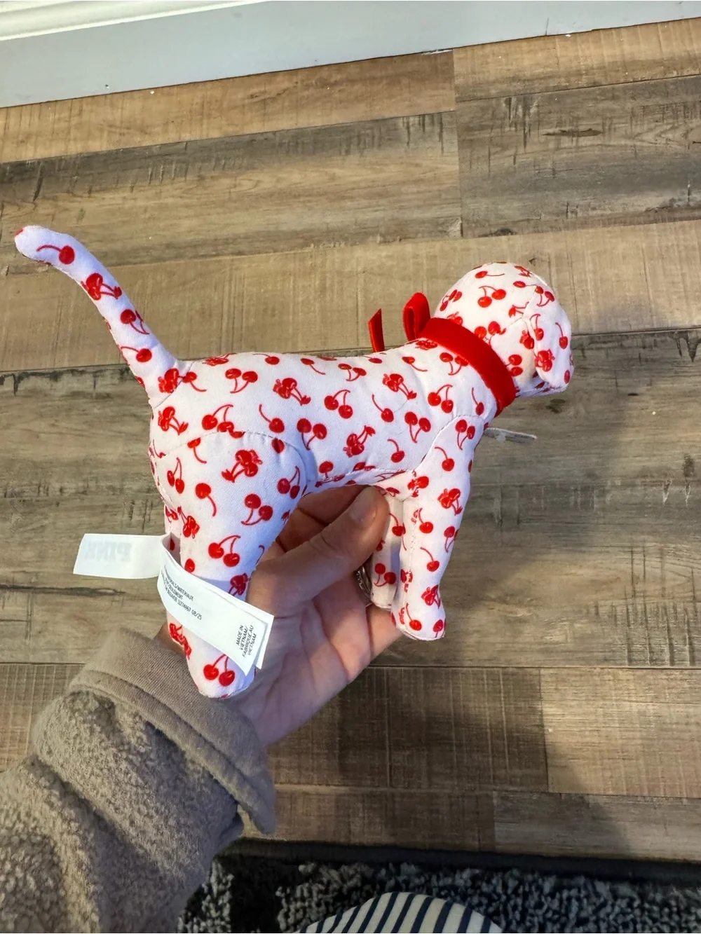 Victoria’s Secret Pink Y2K Pink Red Cherry Print Stuffed Animal Dog NEW OS - Picture 4 of 5